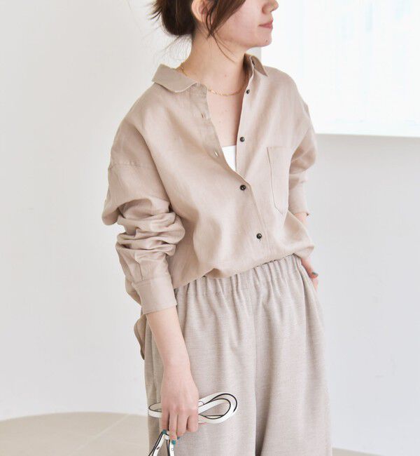 quaranciel「quaranciel:〈洗濯機可能〉リネン ミックス レギュラーカラー ポケット オーバー シャツ」|シャツ・ブラウス|