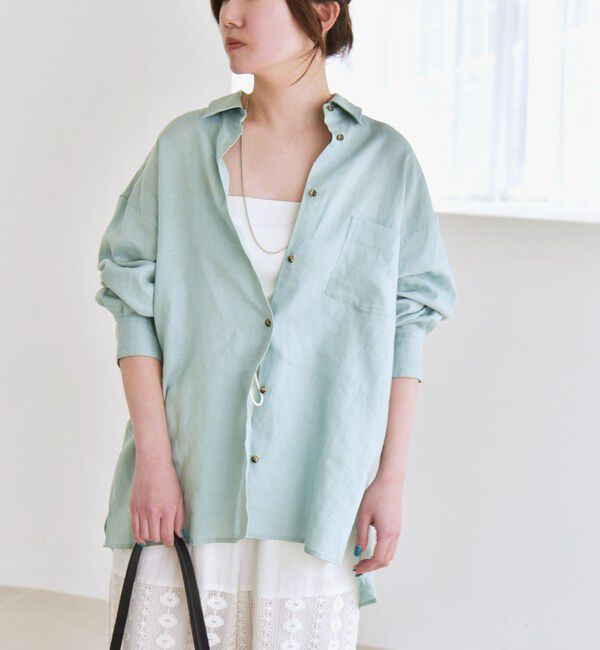 quaranciel「quaranciel:〈洗濯機可能〉リネン ミックス レギュラーカラー ポケット オーバー シャツ」|シャツ・ブラウス|