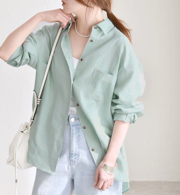 quaranciel「quaranciel:〈洗濯機可能〉リネン ミックス レギュラーカラー ポケット オーバー シャツ」|シャツ・ブラウス|