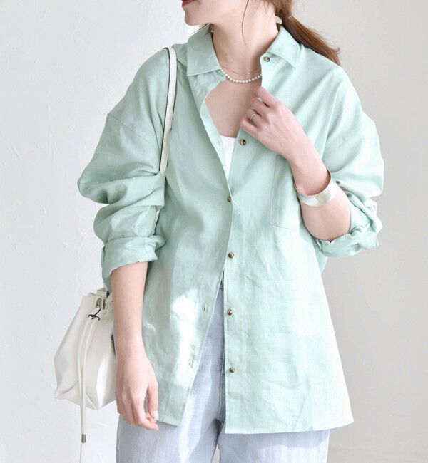 quaranciel「quaranciel:〈洗濯機可能〉リネン ミックス レギュラーカラー ポケット オーバー シャツ」|シャツ・ブラウス|