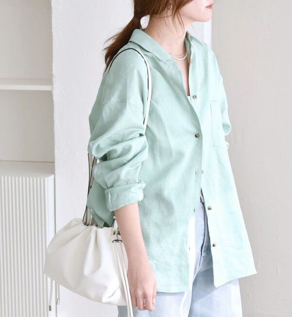 quaranciel「quaranciel:〈洗濯機可能〉リネン ミックス レギュラーカラー ポケット オーバー シャツ」|シャツ・ブラウス|