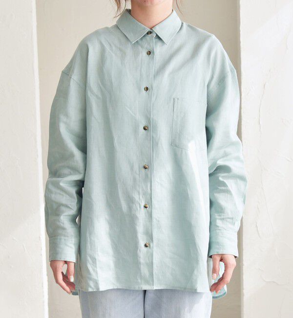 quaranciel「quaranciel:〈洗濯機可能〉リネン ミックス レギュラーカラー ポケット オーバー シャツ」|シャツ・ブラウス|