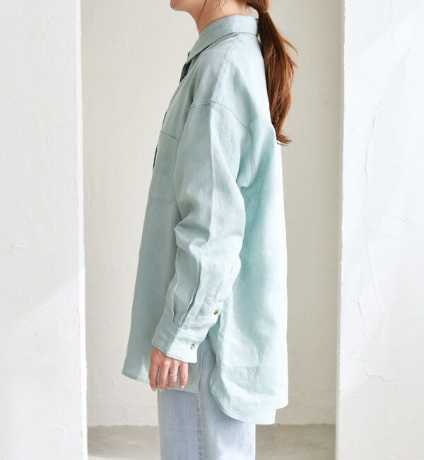 quaranciel「quaranciel:〈洗濯機可能〉リネン ミックス レギュラーカラー ポケット オーバー シャツ」|シャツ・ブラウス|