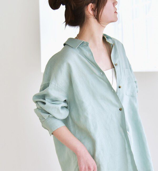 quaranciel「quaranciel:〈洗濯機可能〉リネン ミックス レギュラーカラー ポケット オーバー シャツ」|シャツ・ブラウス|