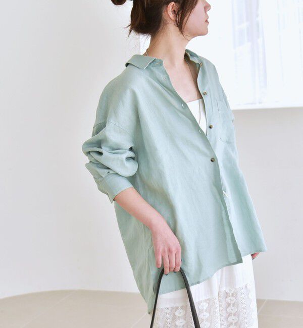 quaranciel「quaranciel:〈洗濯機可能〉リネン ミックス レギュラーカラー ポケット オーバー シャツ」|シャツ・ブラウス|