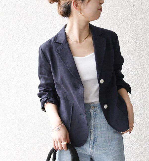 SHIPS any「SHIPS any:〈洗濯機可能〉ヨーロピアンフラックス リネン コンパクト テーラード ジャケット」|テーラードジャケット|ネイビー