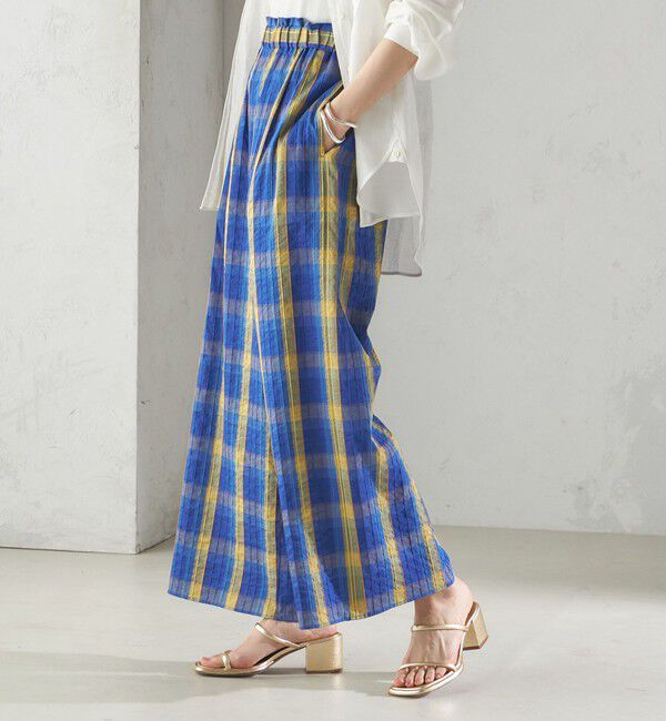 SHIPS for women「〈手洗い可能〉DEVEAUX マドラス チェック ギャザー パンツ」|その他|ブルー