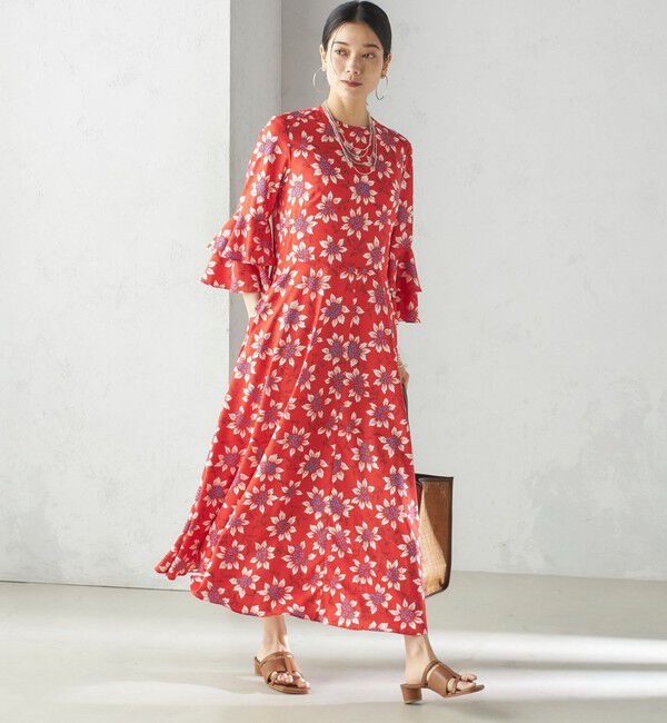 SHIPS for women「小泉里子コラボ:〈手洗い可能〉フラワー プリント ワンピース」|ワンピース|レッド