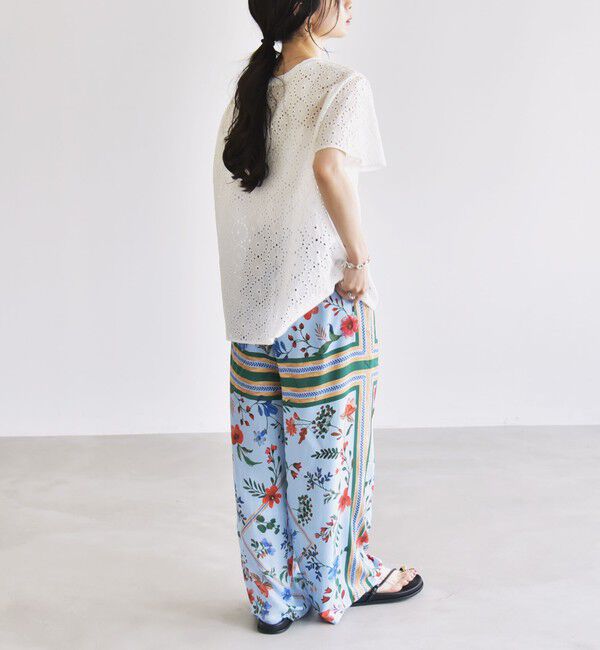 quaranciel「quaranciel:〈手洗い可能〉フラワー 刺繍 アイレット ハーフスリーブ プルオーバー」|シャツ・ブラウス|