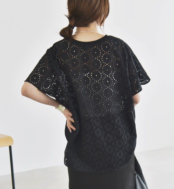 quaranciel「quaranciel:〈手洗い可能〉フラワー 刺繍 アイレット ハーフスリーブ プルオーバー」|シャツ・ブラウス|