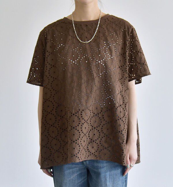 quaranciel「quaranciel:〈手洗い可能〉フラワー 刺繍 アイレット ハーフスリーブ プルオーバー」|シャツ・ブラウス|