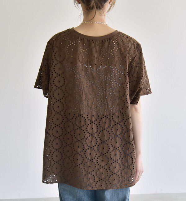 quaranciel「quaranciel:〈手洗い可能〉フラワー 刺繍 アイレット ハーフスリーブ プルオーバー」|シャツ・ブラウス|