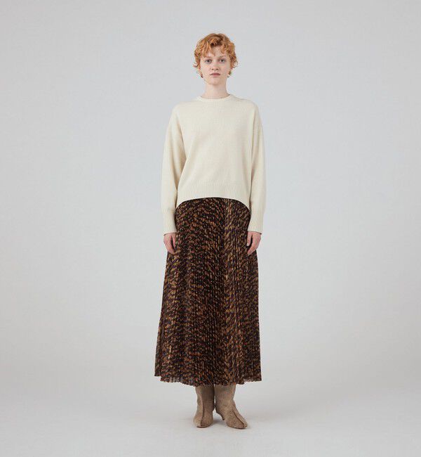 MACPHEE「サテンレオパードプリント プリーツスカート」|フレア|