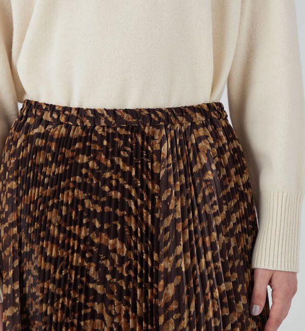MACPHEE「サテンレオパードプリント プリーツスカート」|フレア|