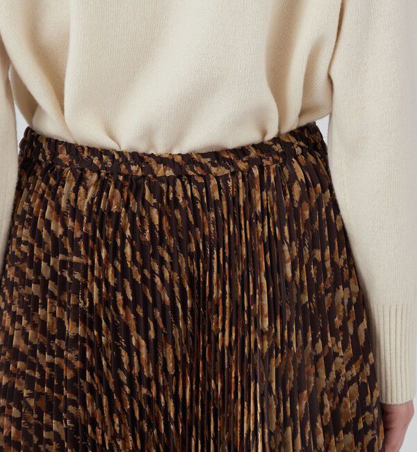MACPHEE「サテンレオパードプリント プリーツスカート」|フレア|
