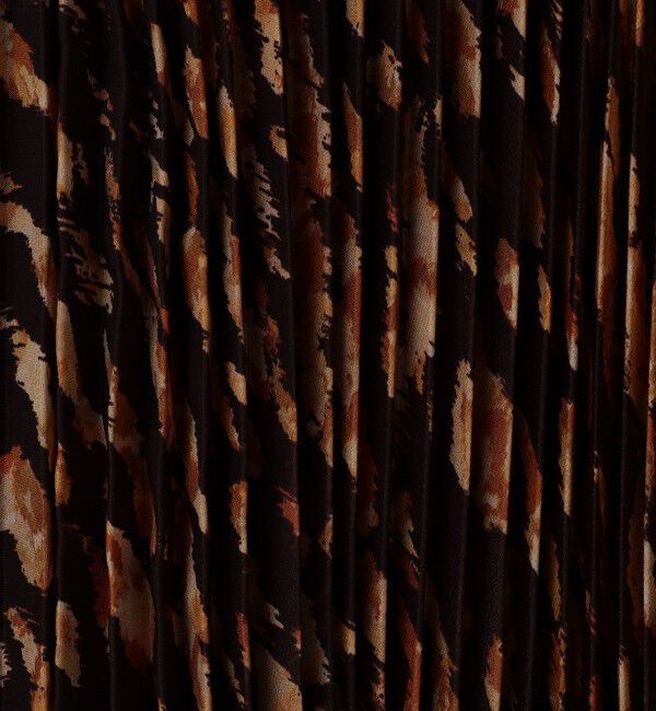 MACPHEE「サテンレオパードプリント プリーツスカート」|フレア|