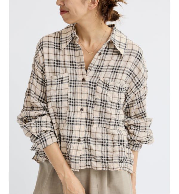 IENA「シャーリングチェックショートシャツ」|シャツ・ブラウス|