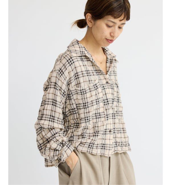 IENA「シャーリングチェックショートシャツ」|シャツ・ブラウス|