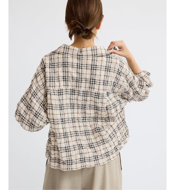 IENA「シャーリングチェックショートシャツ」|シャツ・ブラウス|