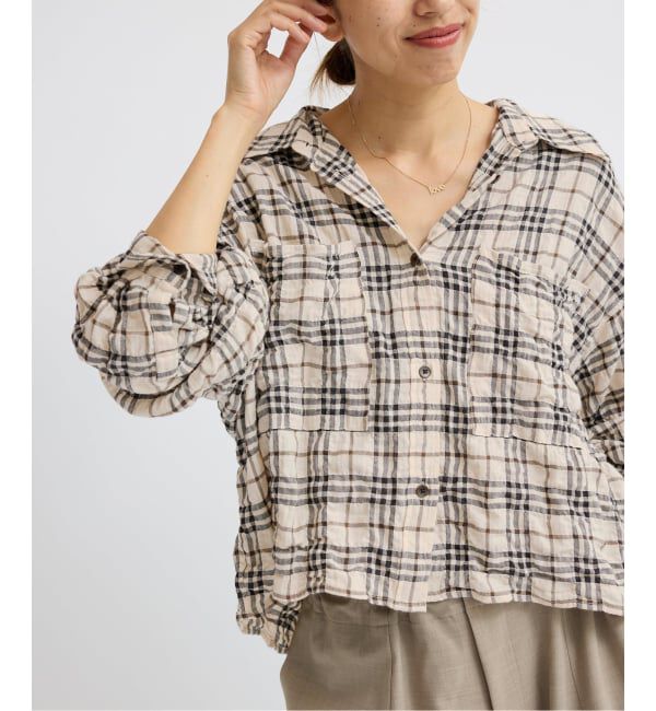 IENA「シャーリングチェックショートシャツ」|シャツ・ブラウス|