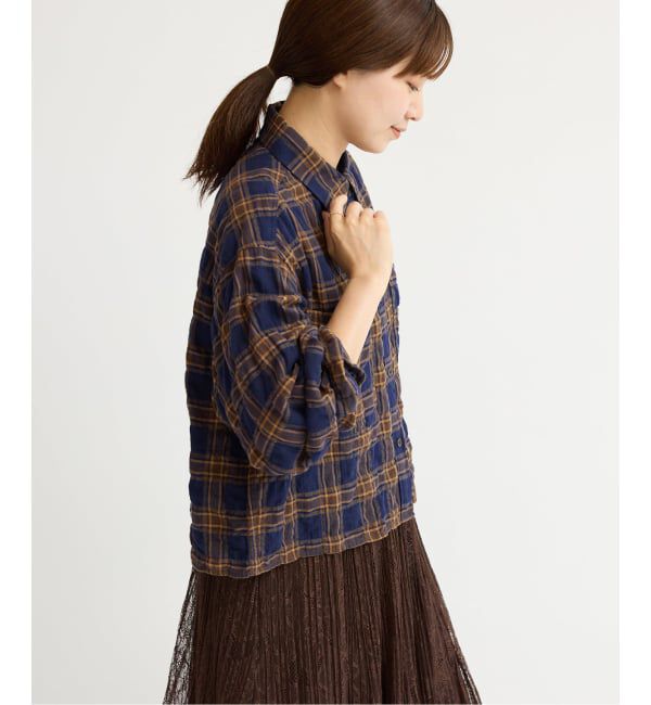IENA「シャーリングチェックショートシャツ」|シャツ・ブラウス|