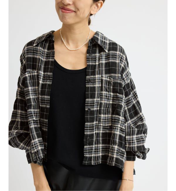 IENA「シャーリングチェックショートシャツ」|シャツ・ブラウス|