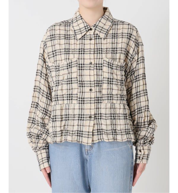 IENA「シャーリングチェックショートシャツ」|シャツ・ブラウス|