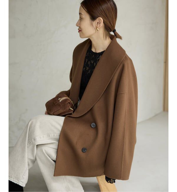 IENA「《追加》Super160 ショールカラーハーフコート」|その他|ブラウン