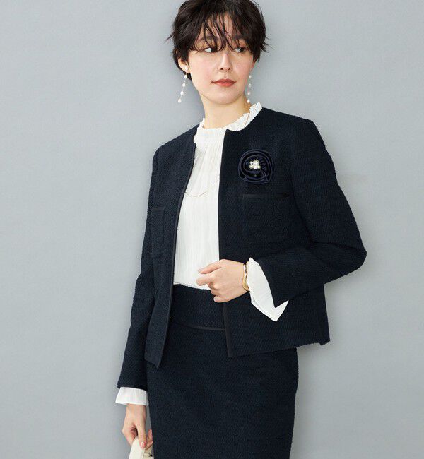 NOLLEY'S「《セットアップ対応》コンパクトインレイクルーネックジャケット」|ノーカラージャケット|