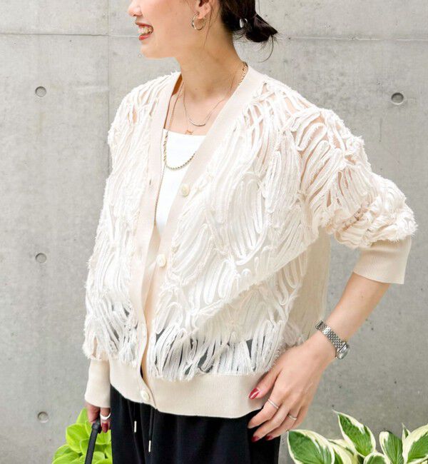 Rie Miller「《セットアップ対応》《手洗い可能》チュール刺繍Vネックカーディガン」|カーディガン|キナリ