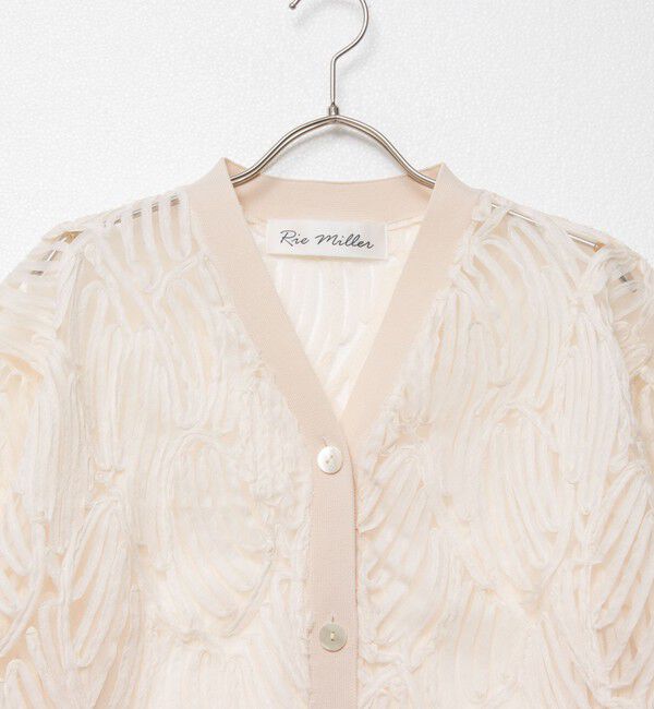 Rie Miller「《セットアップ対応》《手洗い可能》チュール刺繍Vネックカーディガン」|カーディガン|