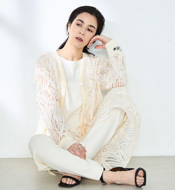 Rie Miller「《セットアップ対応》《手洗い可能》チュール刺繍Vネックカーディガン」|カーディガン|