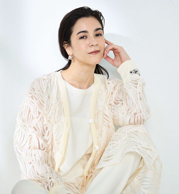 Rie Miller「《セットアップ対応》《手洗い可能》チュール刺繍Vネックカーディガン」|カーディガン|