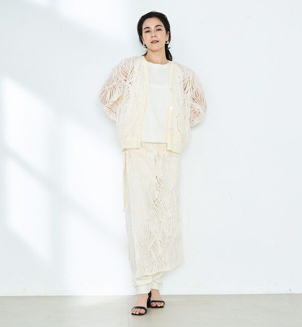 Rie Miller「《セットアップ対応》《手洗い可能》チュール刺繍Vネックカーディガン」|カーディガン|