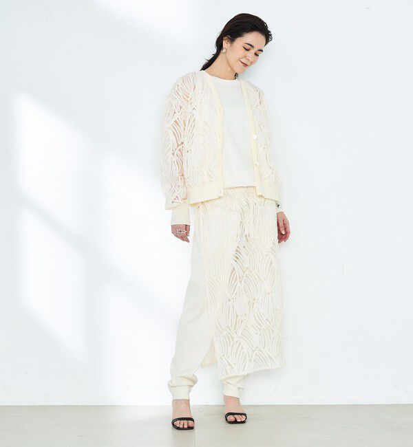 Rie Miller「《セットアップ対応》《手洗い可能》チュール刺繍Vネックカーディガン」|カーディガン|