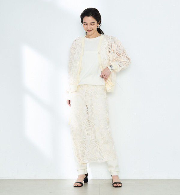 Rie Miller「《セットアップ対応》《手洗い可能》チュール刺繍Vネックカーディガン」|カーディガン|