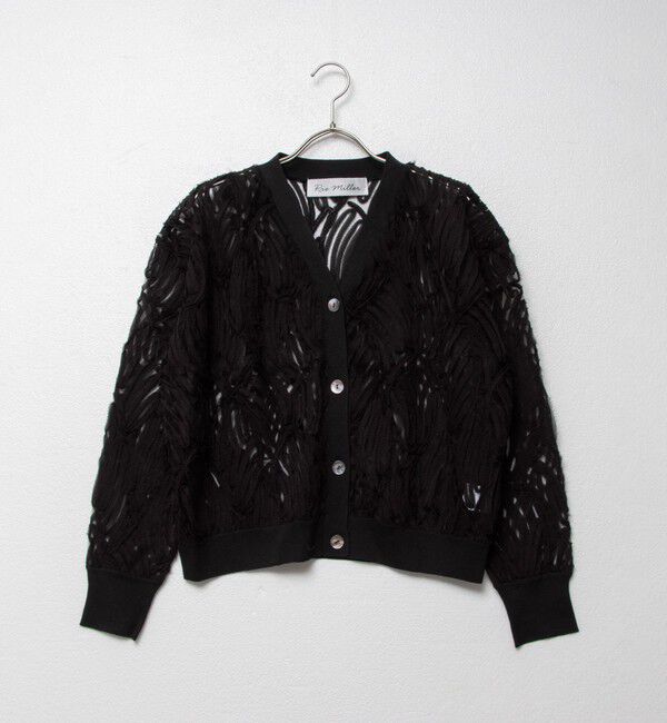 Rie Miller「《セットアップ対応》《手洗い可能》チュール刺繍Vネックカーディガン」|カーディガン|