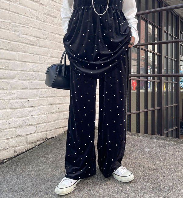 fredy emue「《セットアップ対応》ベロアドット刺繍イージーパンツ」|チノ|