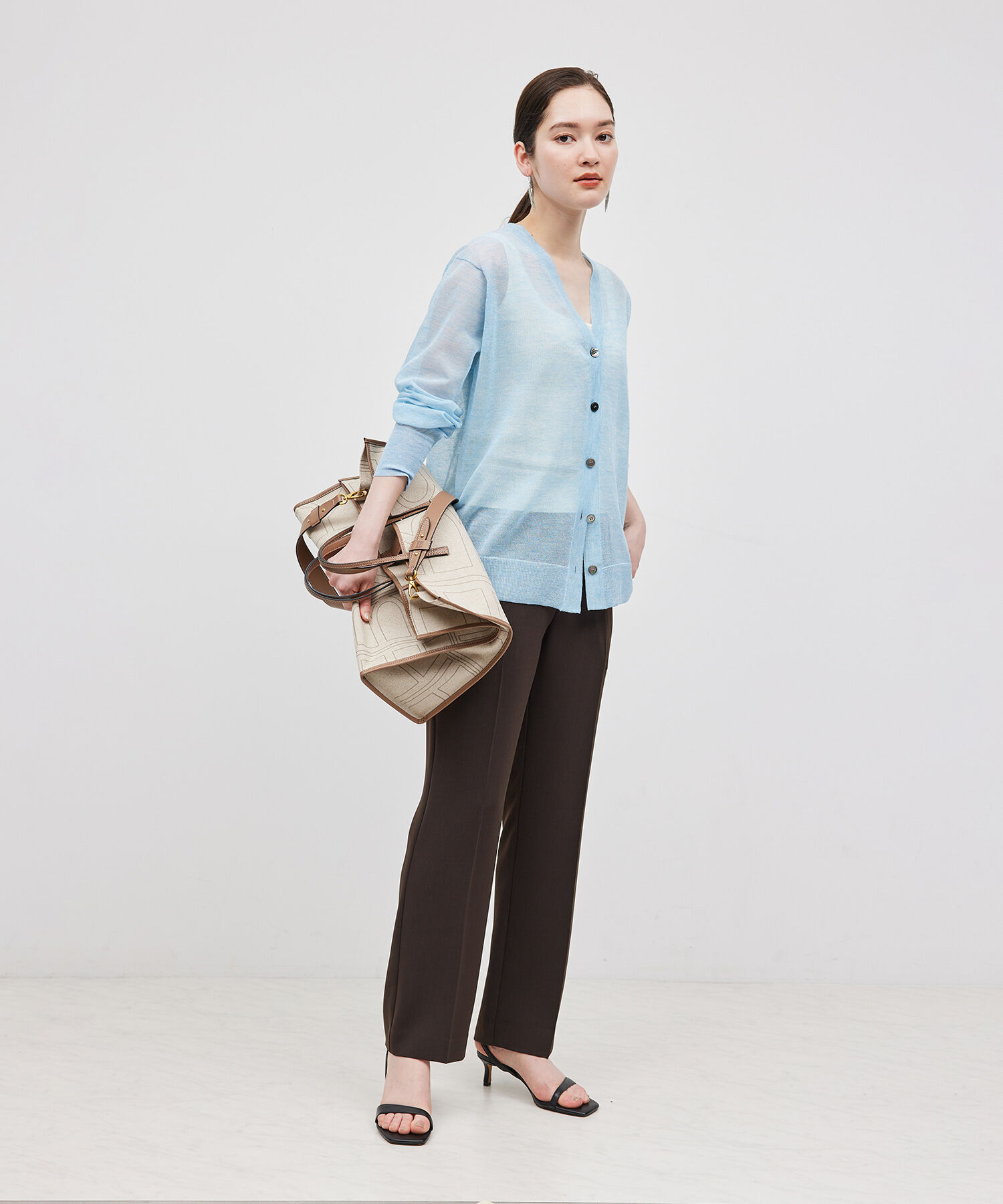 ROPE「【洗える】シアーVネックカーディガン」|カーディガン|