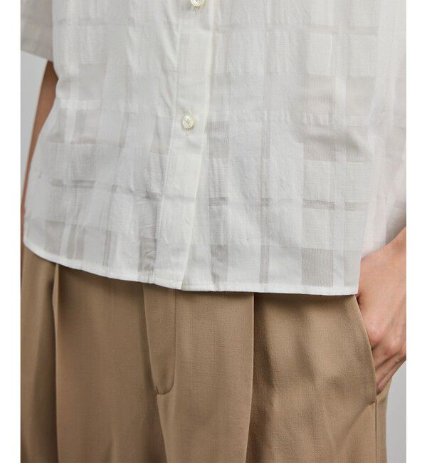 ROPE「【洗える】シアーチェッククロップド5分袖シャツ/セットアップ対応」|シャツ・ブラウス|