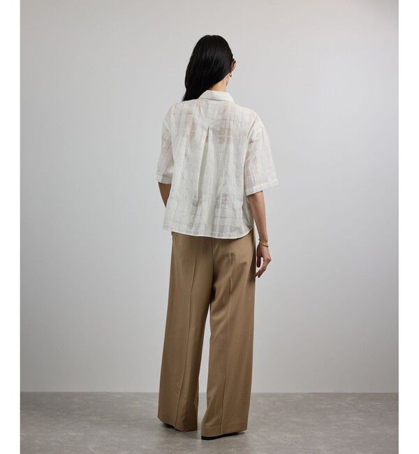 ROPE「【洗える】シアーチェッククロップド5分袖シャツ/セットアップ対応」|シャツ・ブラウス|
