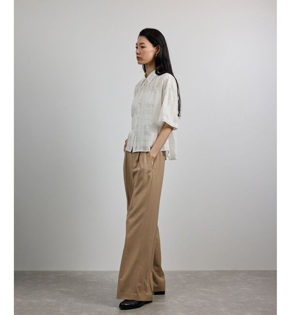 ROPE「【洗える】シアーチェッククロップド5分袖シャツ/セットアップ対応」|シャツ・ブラウス|