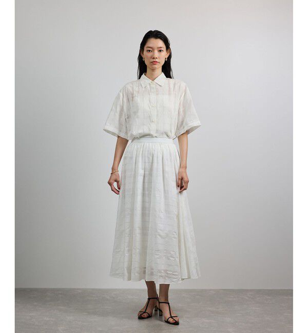 ROPE「【洗える】シアーチェッククロップド5分袖シャツ/セットアップ対応」|シャツ・ブラウス|