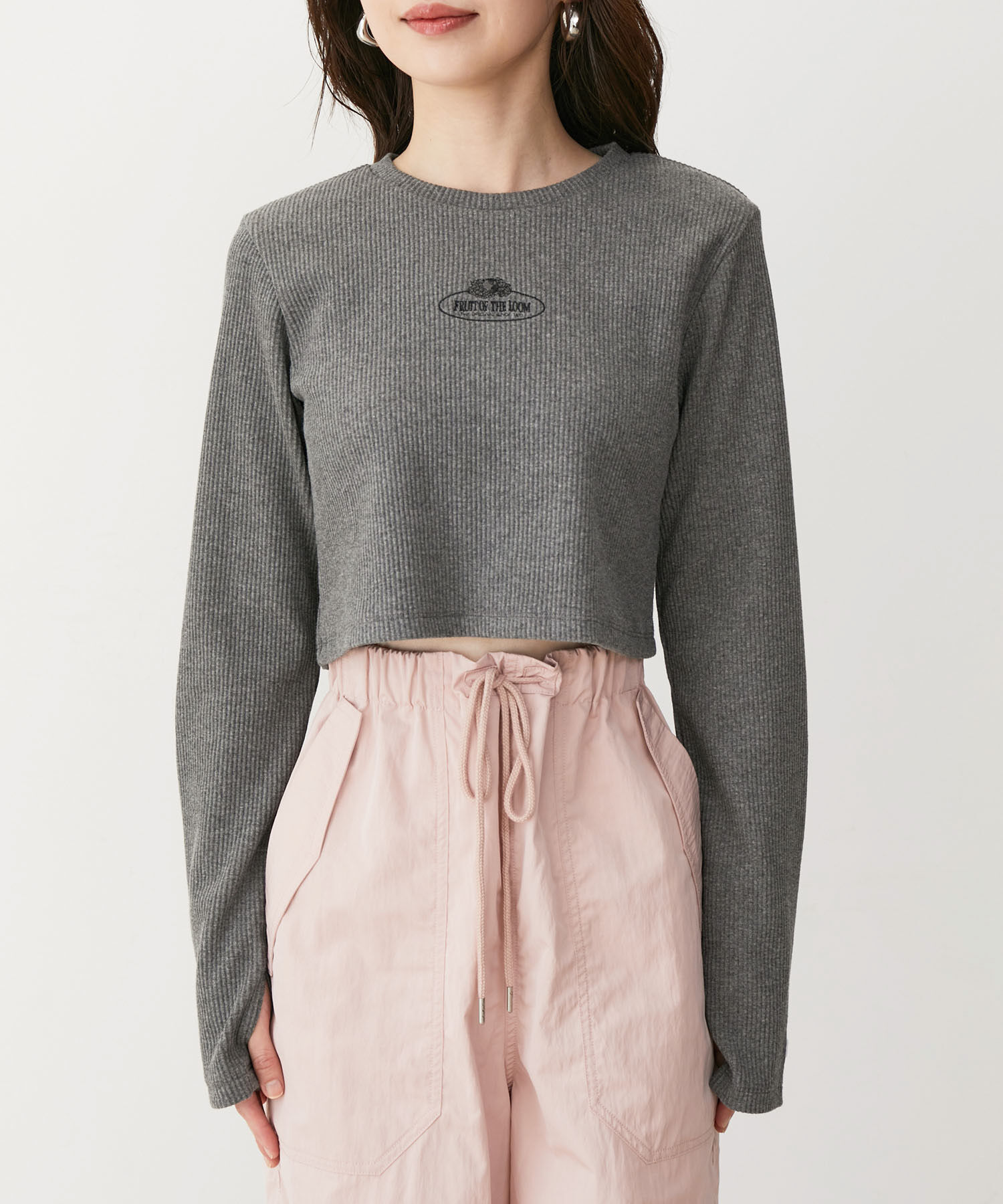 VIS「【FRUIT OF THE LOOM別注】テレコロゴ短丈ロングTシャツ【洗える】」|Tシャツ・カットソー|