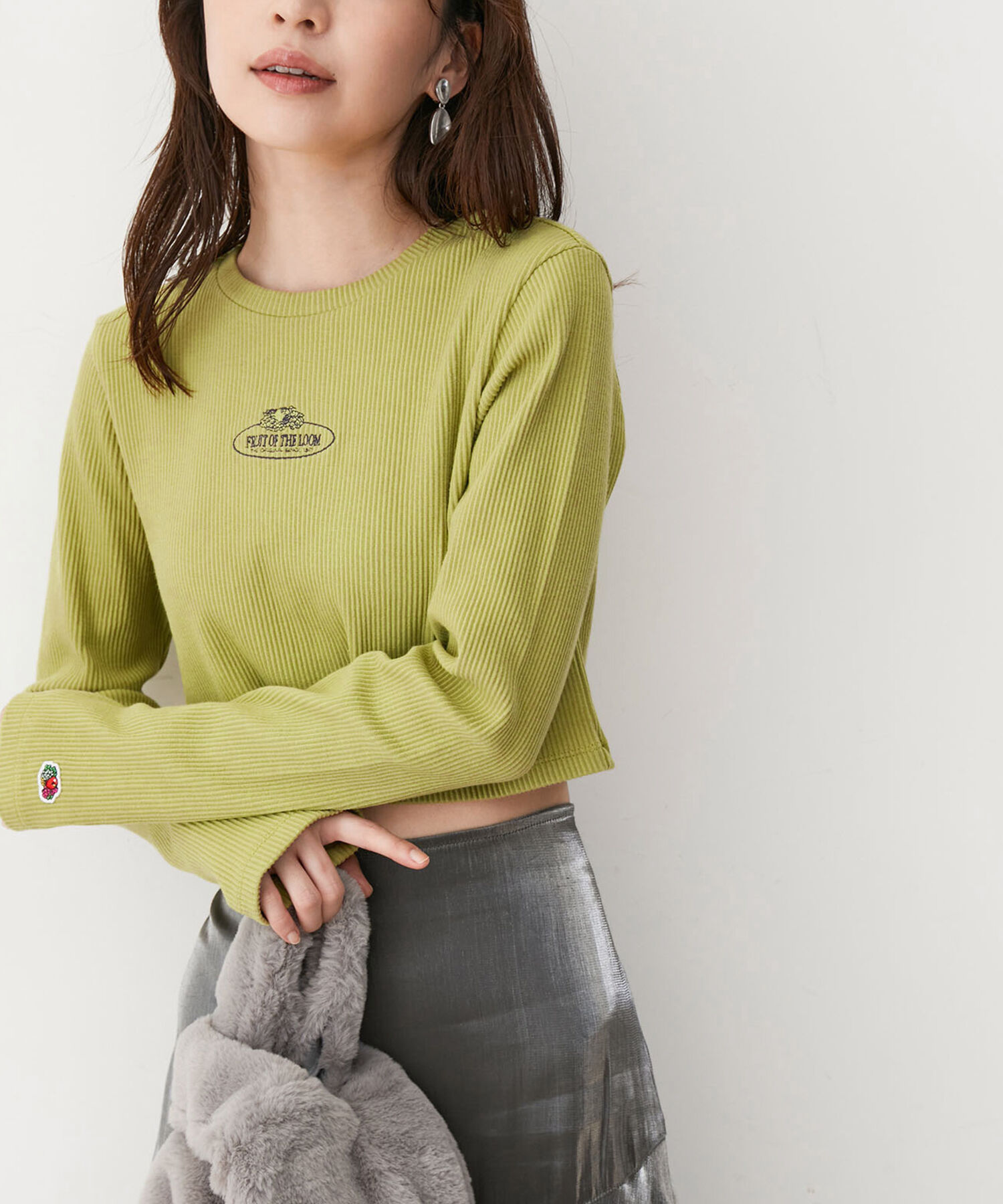 VIS「【FRUIT OF THE LOOM別注】テレコロゴ短丈ロングTシャツ【洗える】」|Tシャツ・カットソー|グリーン系(35)