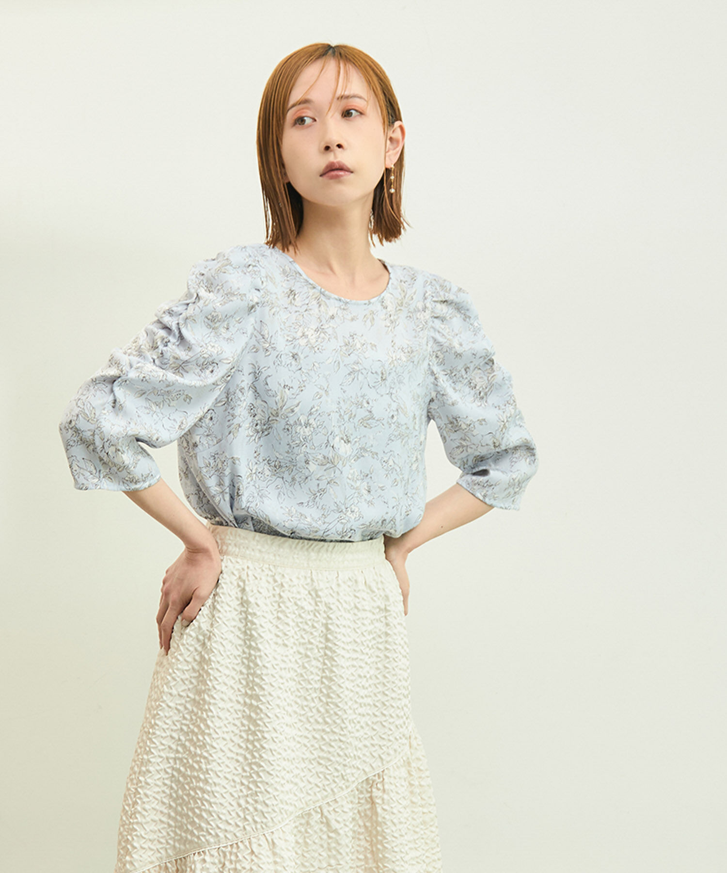 Rope&rsquo;Picnic「【emur/エミュール】洗える/水彩柄ギャザーブラウス」|シャツ・ブラウス|