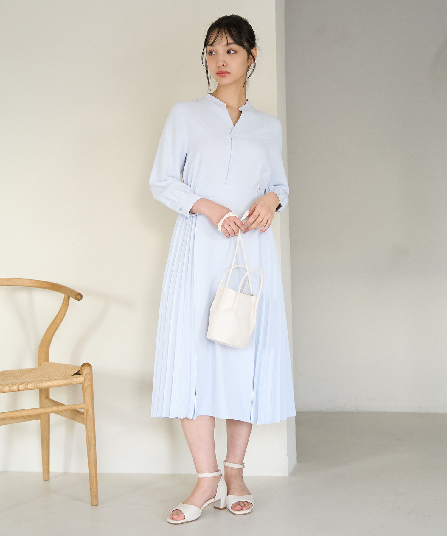 Rope&rsquo;Picnic「小柄さん向け/サイドプリーツキーネックワンピース」|ワンピース|