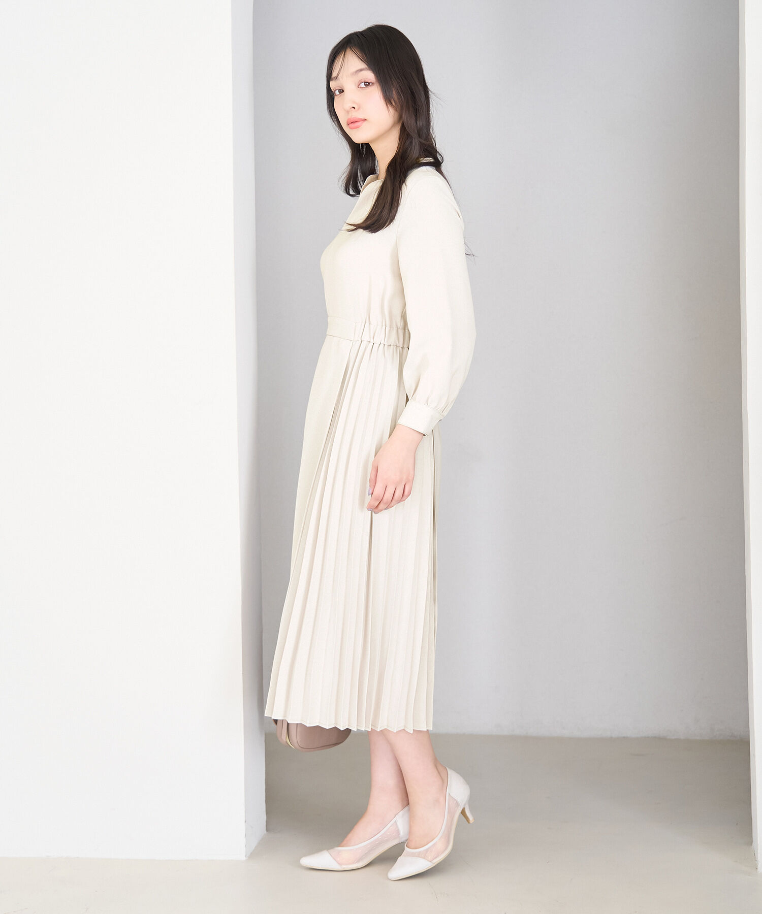 Rope&rsquo;Picnic「小柄さん向け/サイドプリーツキーネックワンピース」|ワンピース|