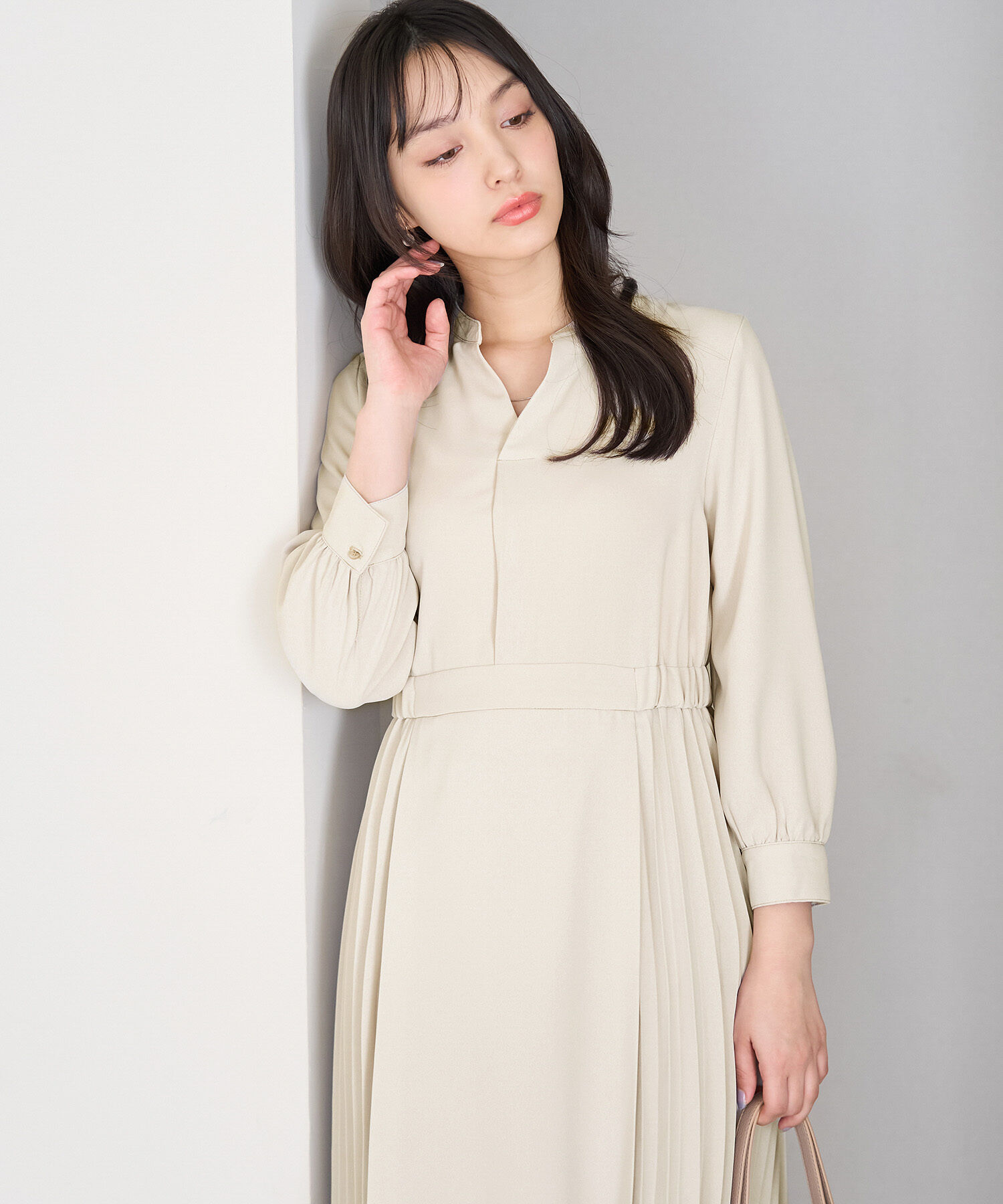 Rope&rsquo;Picnic「小柄さん向け/サイドプリーツキーネックワンピース」|ワンピース|