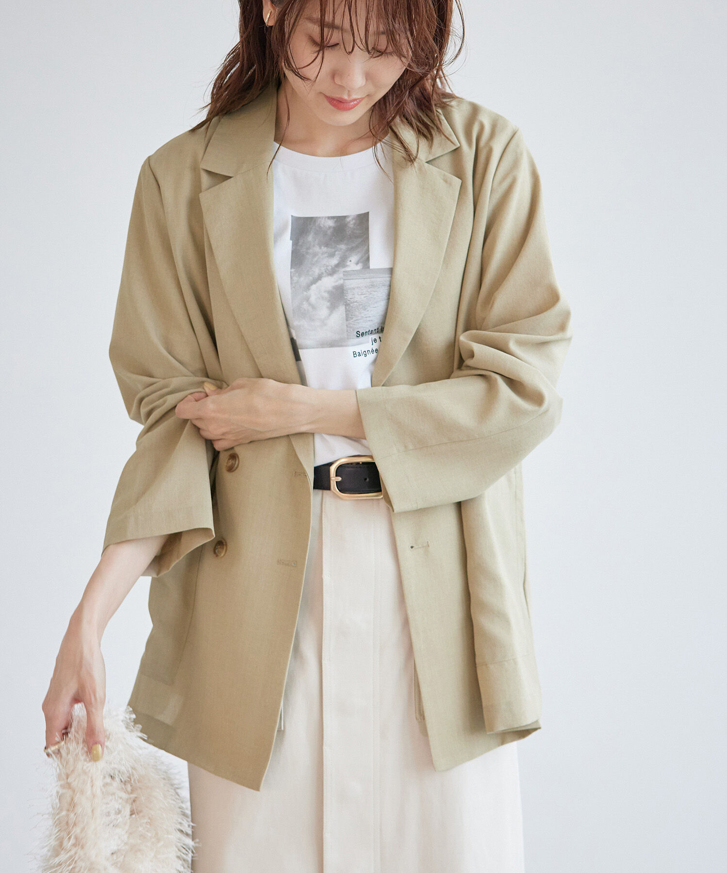 Rope&rsquo;Picnic「セットアップ対応/麻調シアーダブルテーラードジャケット/冷感・UVカット」|テーラードジャケット|